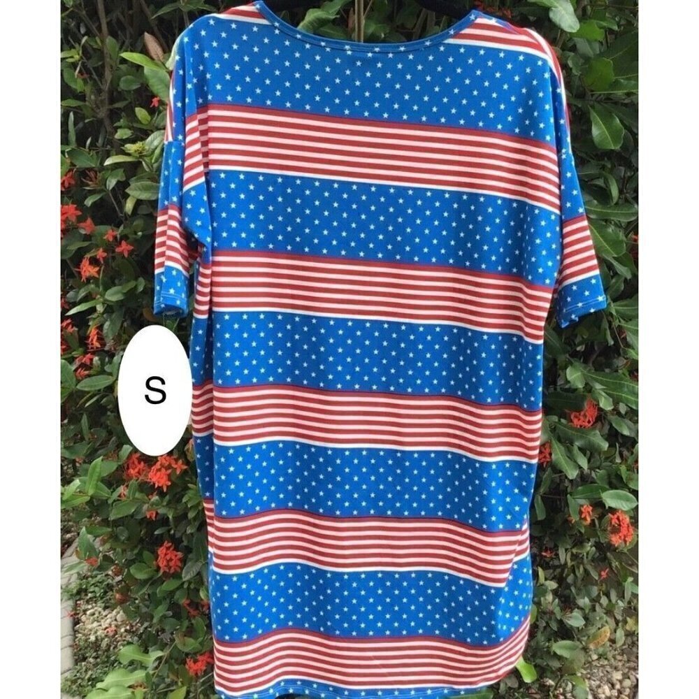 Lularoe Sz S Irma T-Shirt USA Flag Americana Patriotic Red Blue - Picture 4 of 8